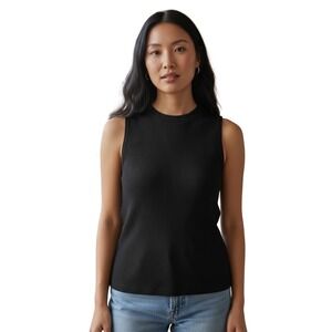 Zara Women Black Ribbed Knit Sleeveless Top Open Twist Back Crew Neck Small